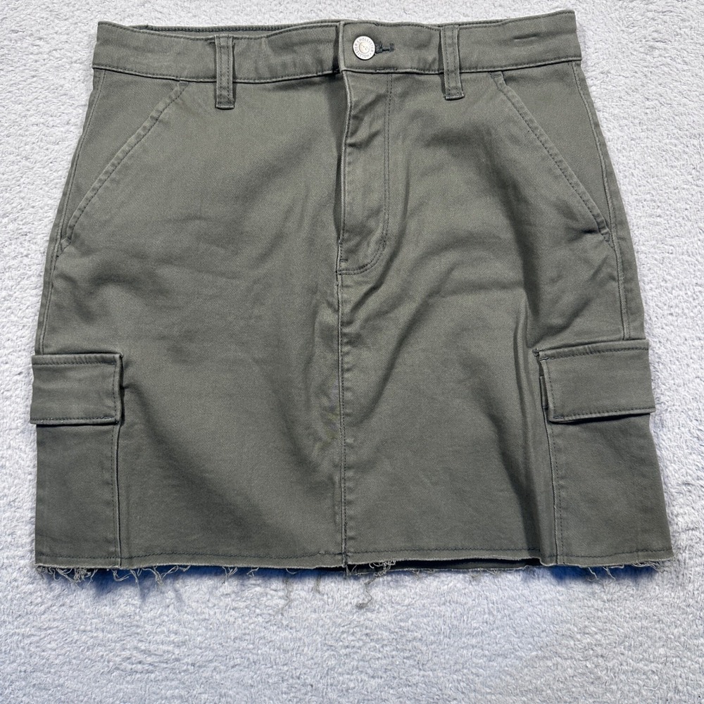 Hollister Olive Green Mini Skirt Women's 3 Cargo Pockets Raw Hem Ultra High Rise